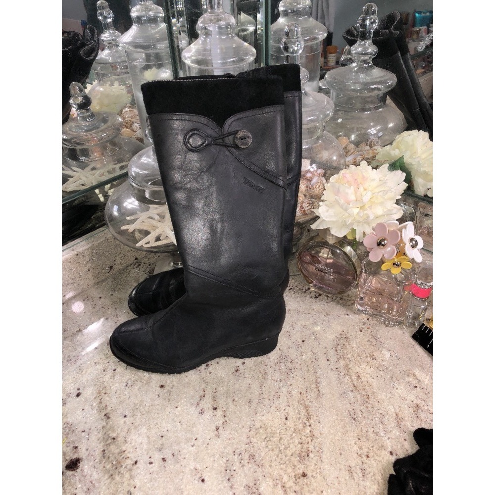 Teva De La Vina Black Tall Waterproof Leather Riding Boots Womens 5.5 4325